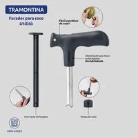Abridor/Furador de Coco Tramontina Utilita Cinza com Lâmina em aço Inox e cabo em Polipropileno