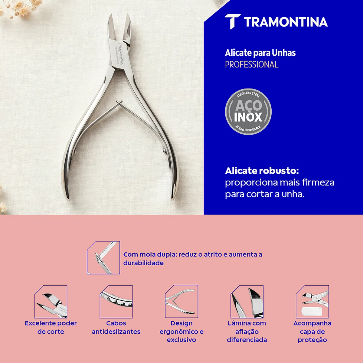 Alicate de Unha Tramontina em Aço Inox