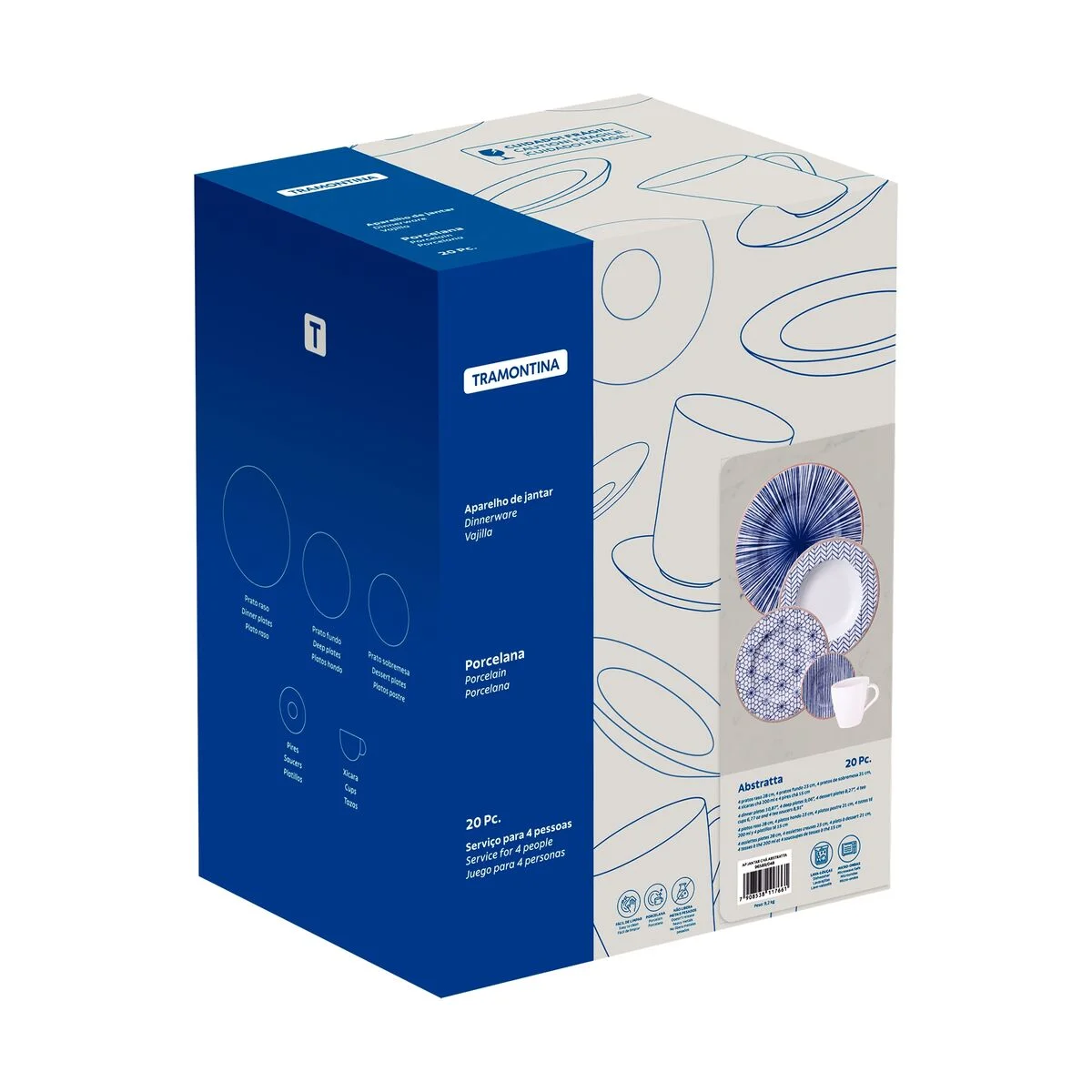 Aparelho de Jantar Tramontina Abstratta em Porcelana Decorada 20 Peças