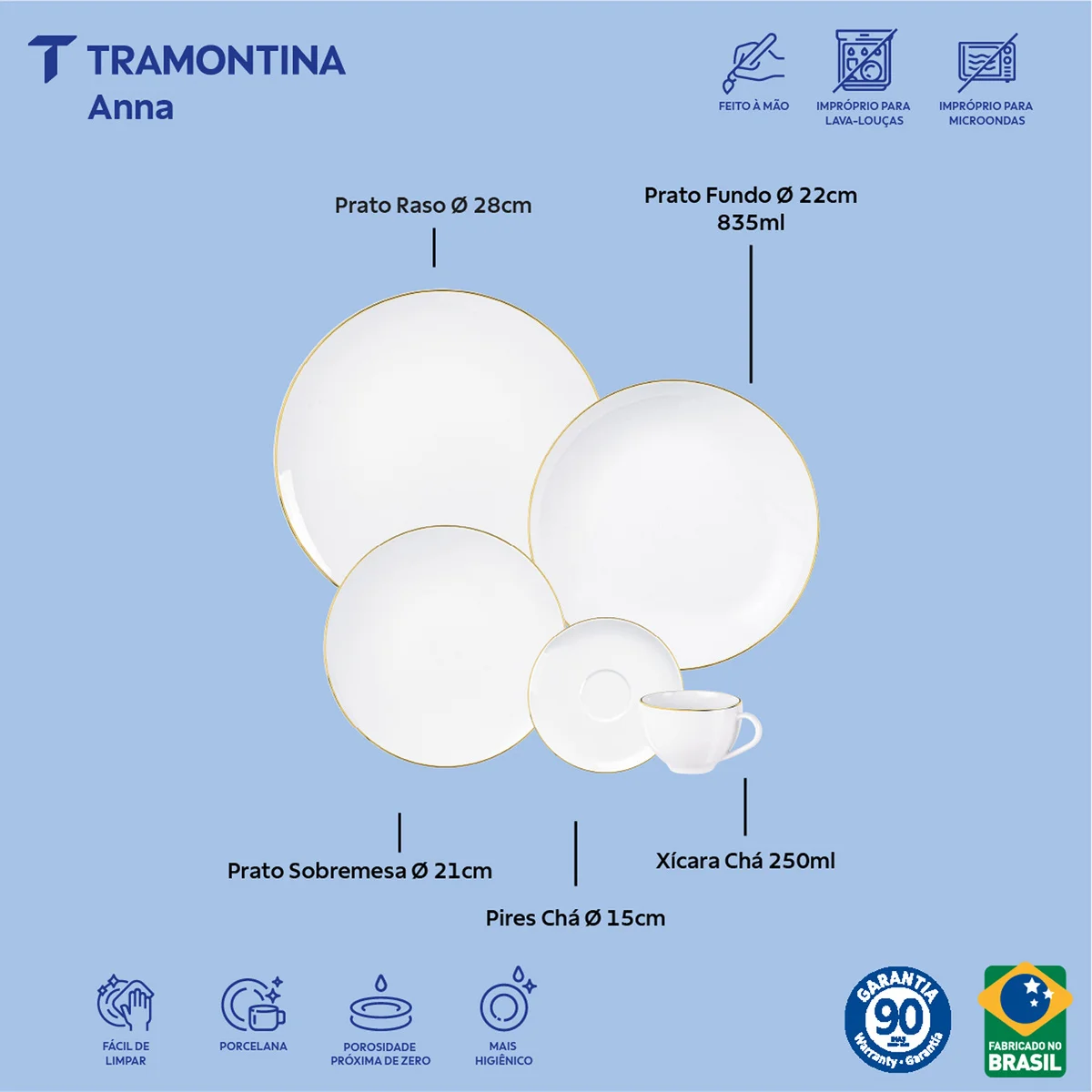 Aparelho de Jantar Tramontina Anna em Porcelana Decorada 20 Peças