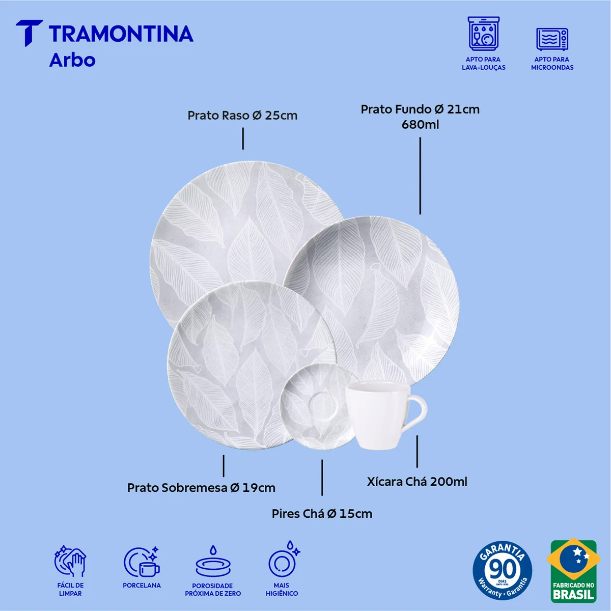 Aparelho de Jantar Tramontina Arbo em Porcelana Decorada 20 Peças