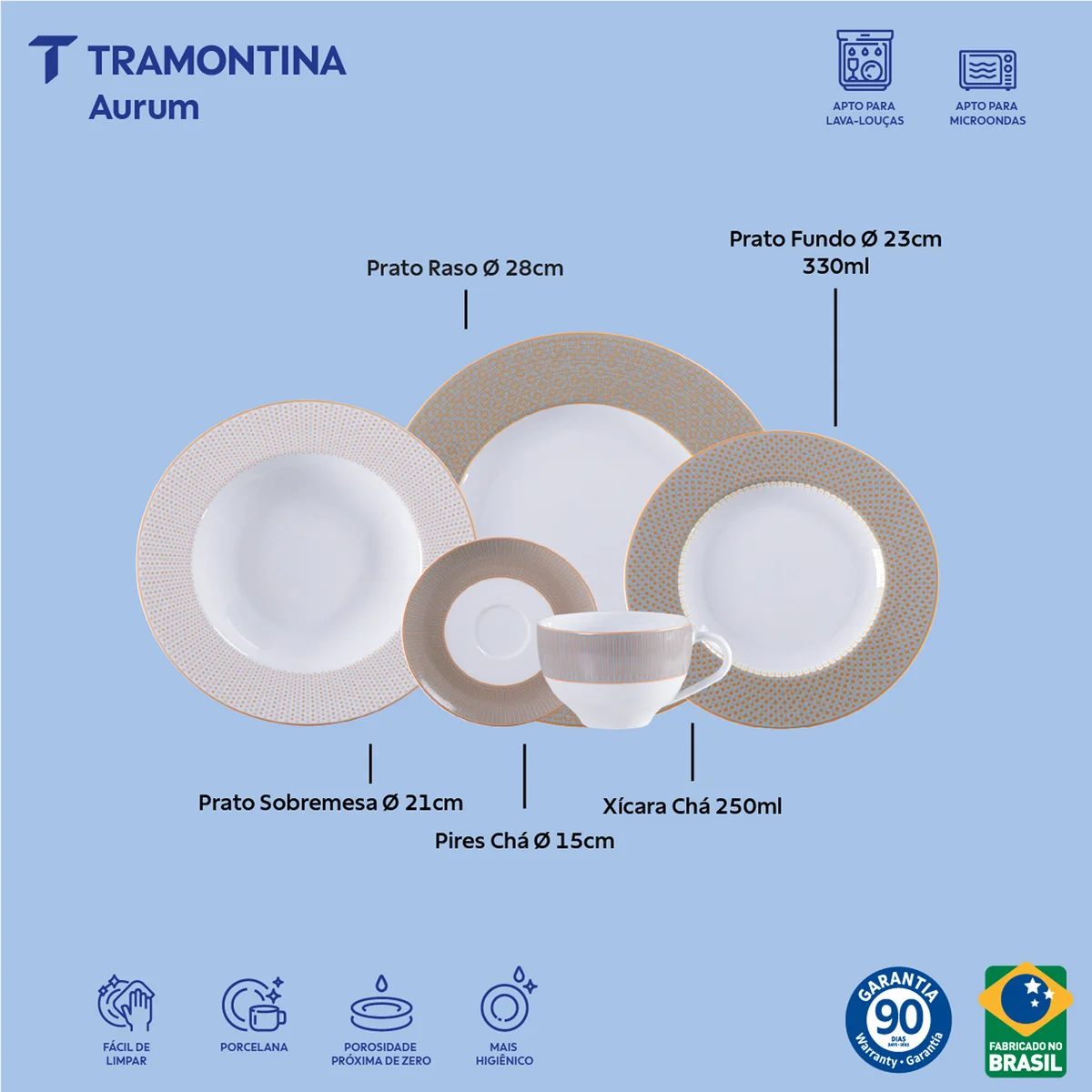 Aparelho de Jantar Tramontina Aurum em Porcelana Decorada 30 Peças