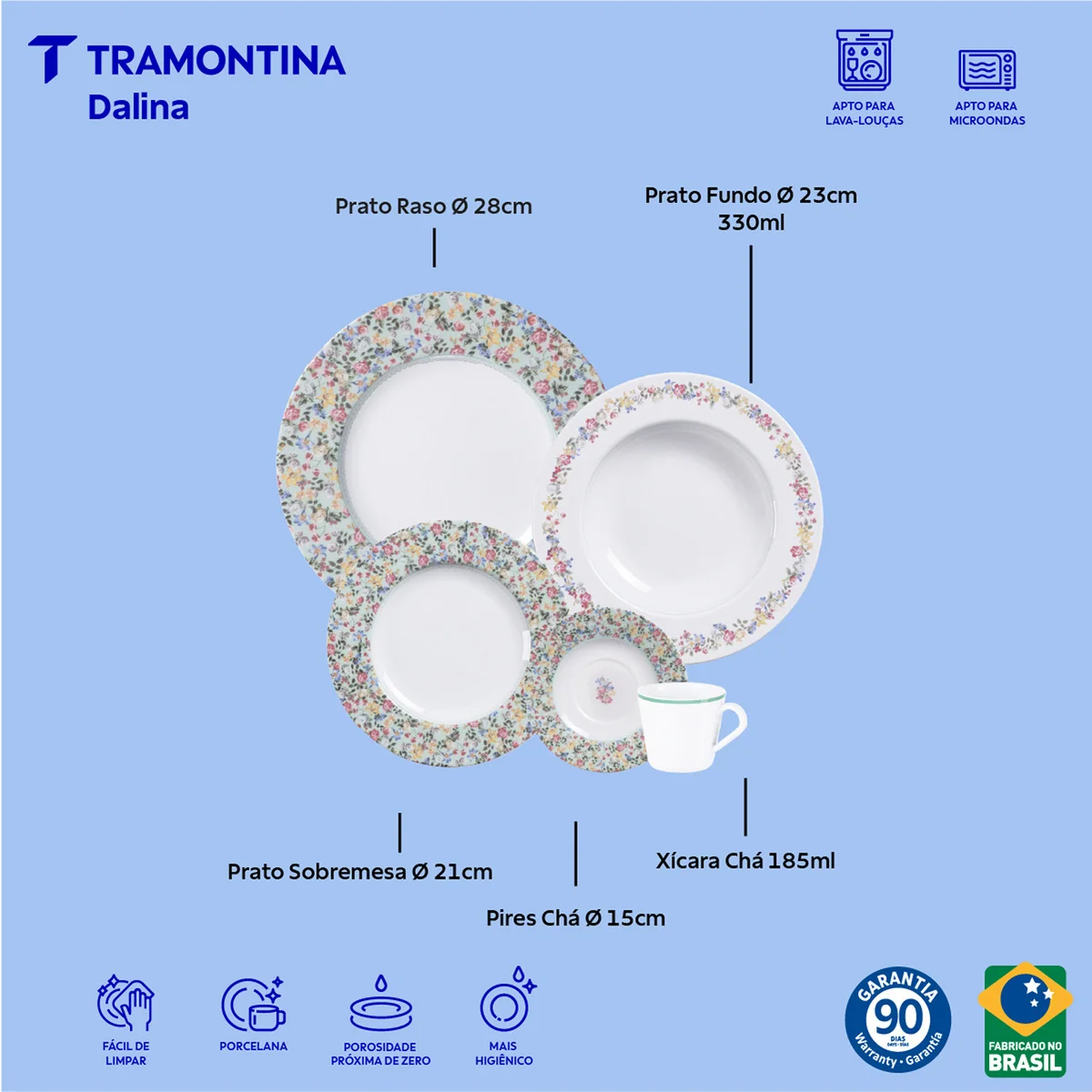 Aparelho de Jantar Tramontina Dalina em Porcelana Decorada 20 Peças