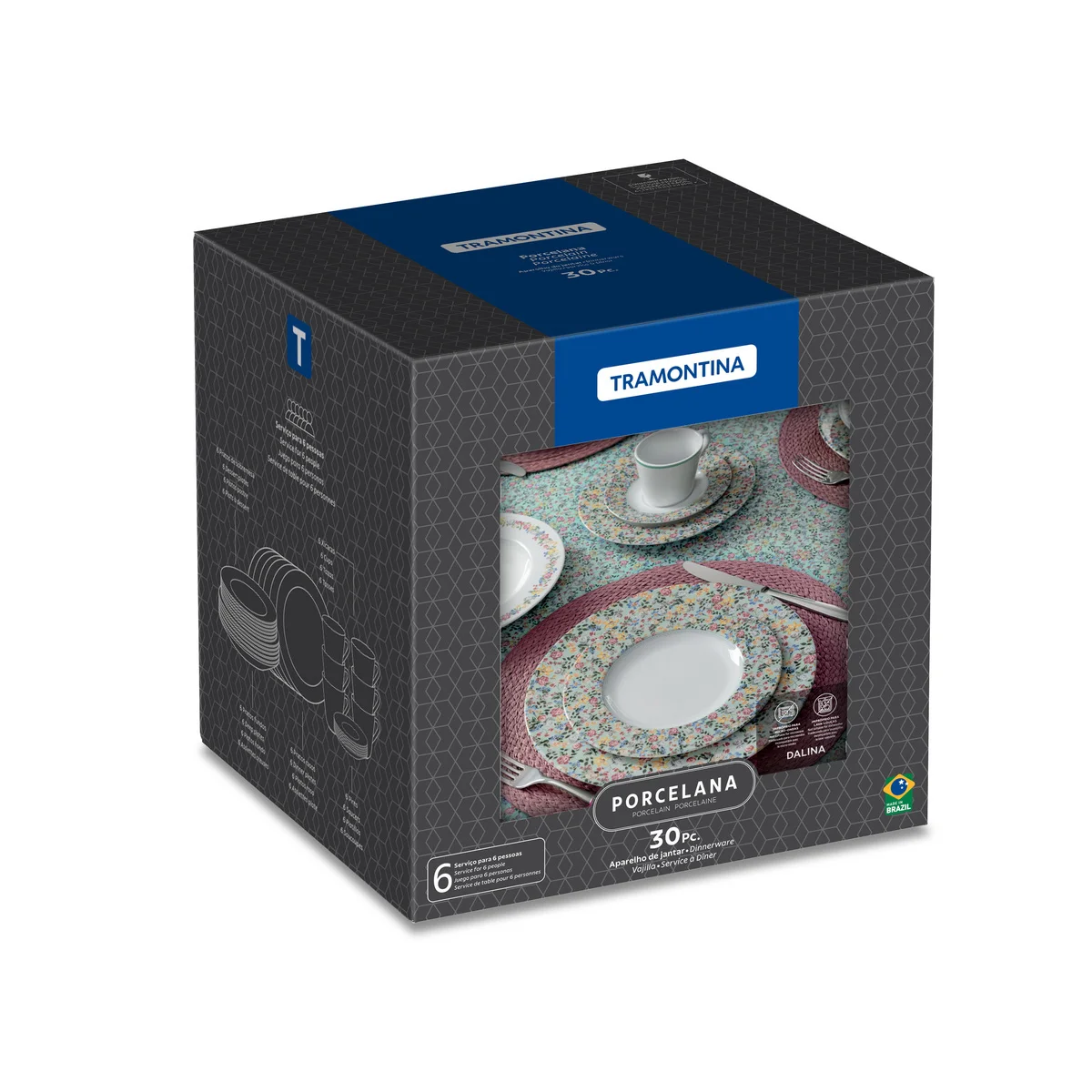 Aparelho de Jantar Tramontina Dalina em Porcelana Decorada 30 Peças