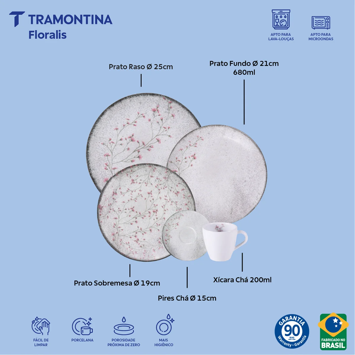 Aparelho de Jantar Tramontina Floralis em Porcelana Decorada 20 Peças