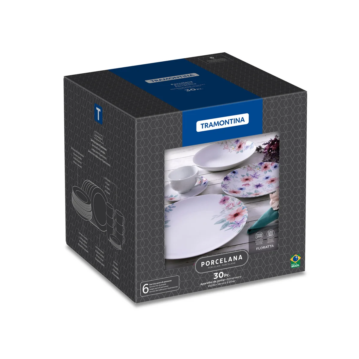 Aparelho de Jantar Tramontina Floratta em Porcelana Decorada 30 Peças