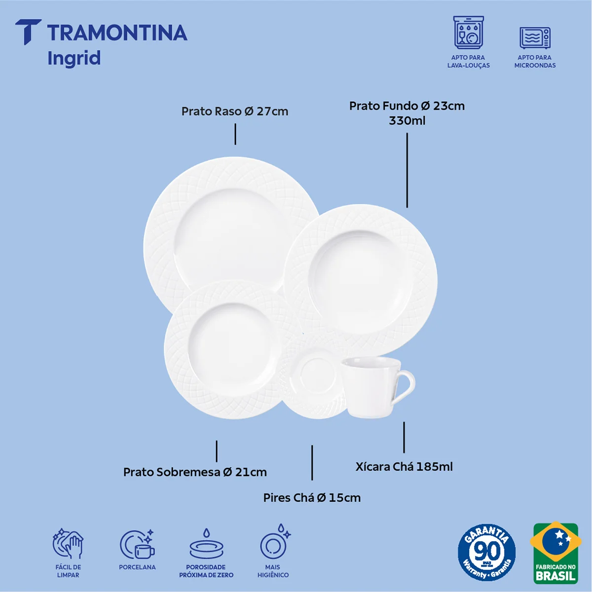 Aparelho de Jantar Tramontina Ingrid em Porcelana Decorada 30 Peças