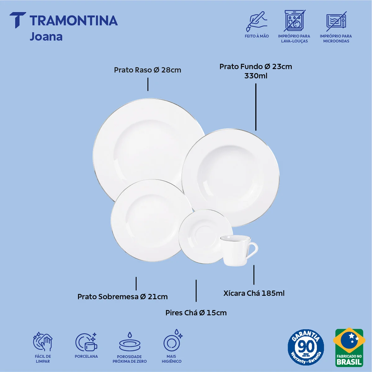 Aparelho de Jantar Tramontina Joana em Porcelana Decorada 30 Peças