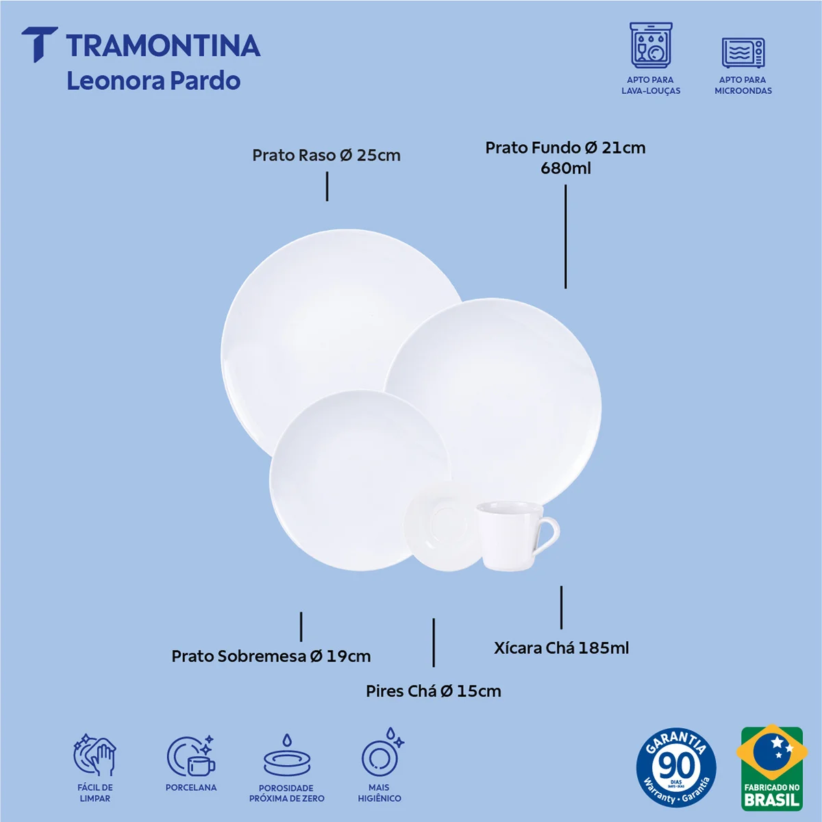 Aparelho de Jantar Tramontina Leonora em Porcelana 20 Peças
