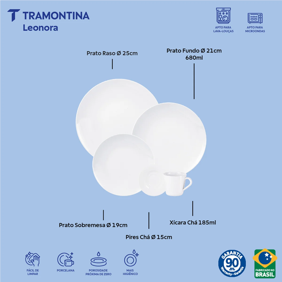 Aparelho de Jantar Tramontina Leonora em Porcelana 20 Peças