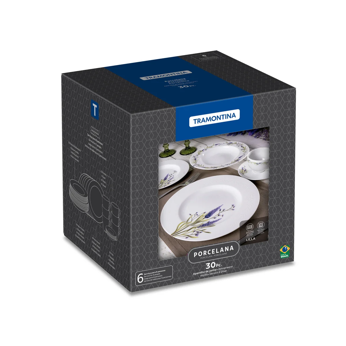 Aparelho de Jantar Tramontina Lilla em Porcelana Decorada 30 Peças
