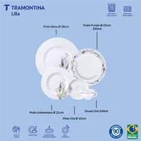 Aparelho de Jantar Tramontina Lilla em Porcelana Decorada 30 Peças