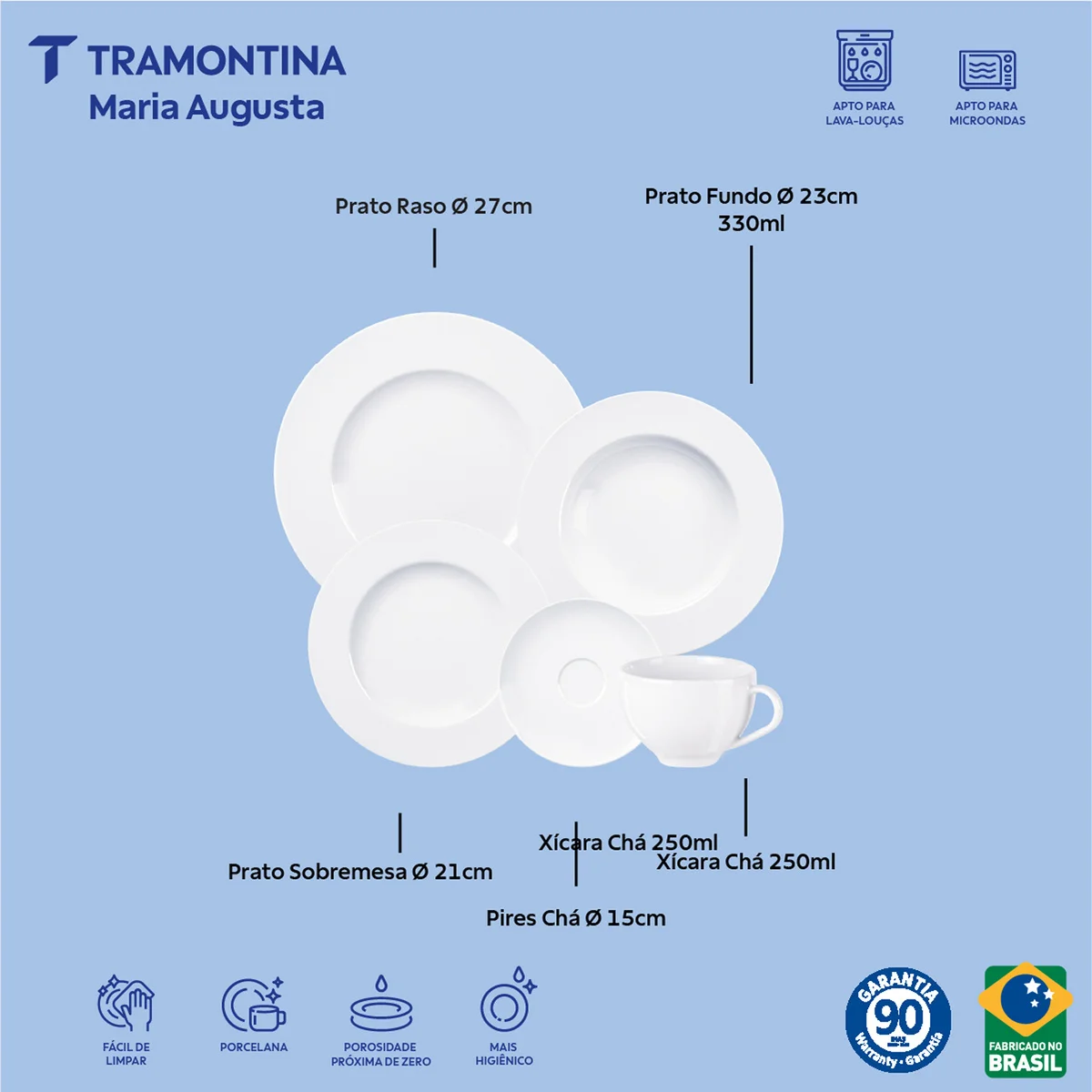 Aparelho de Jantar Tramontina Maria Augusta em Porcelana 20 Peças