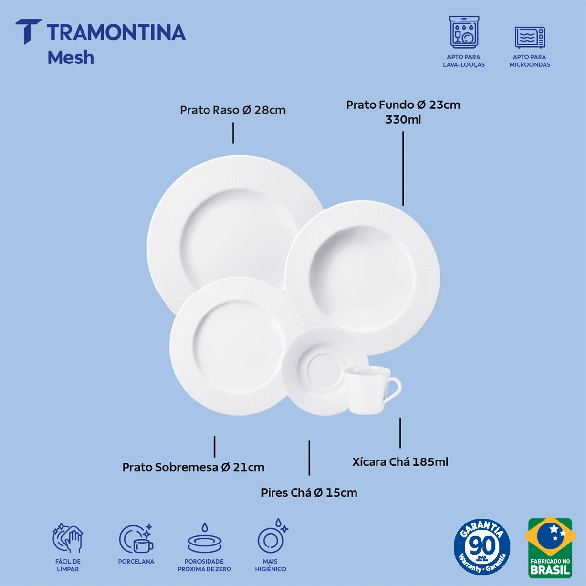 Aparelho de Jantar Tramontina Mesh em Porcelana Decorada 20 Peças