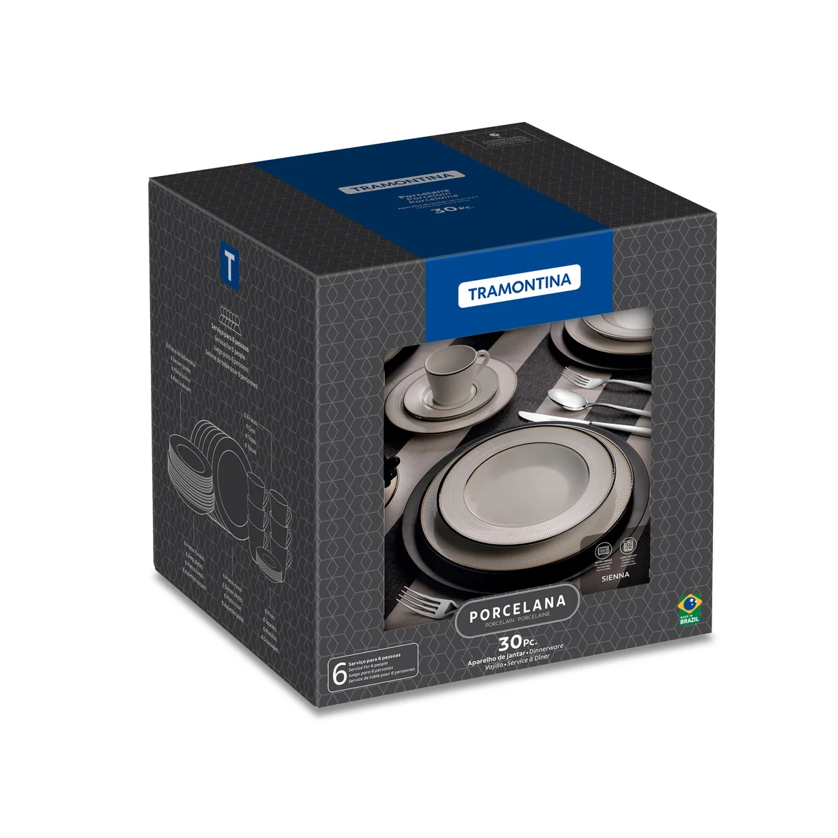 Aparelho de Jantar Tramontina Sienna em Porcelana Decorada 30 Peças