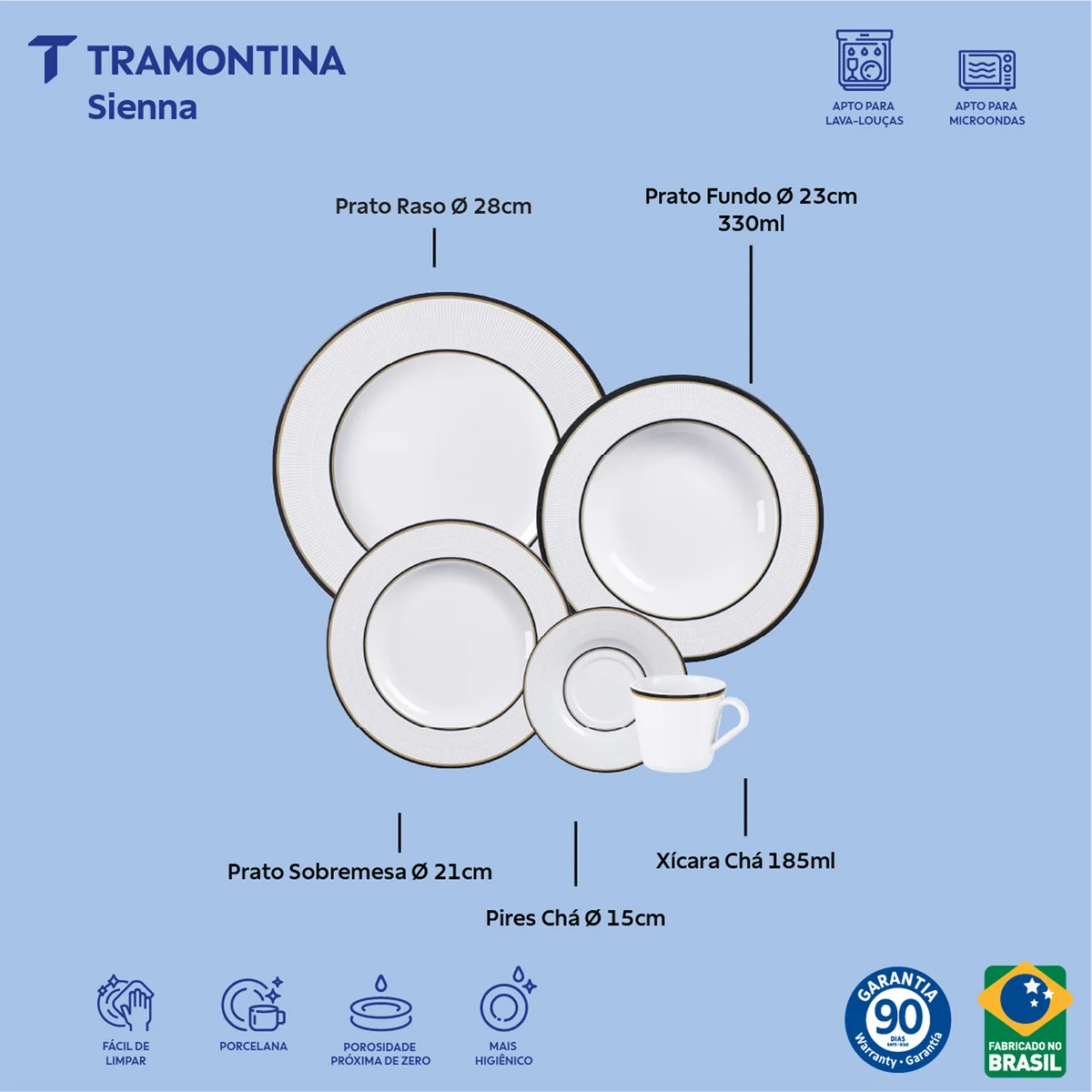 Aparelho de Jantar Tramontina Sienna em Porcelana Decorada 20 Peças