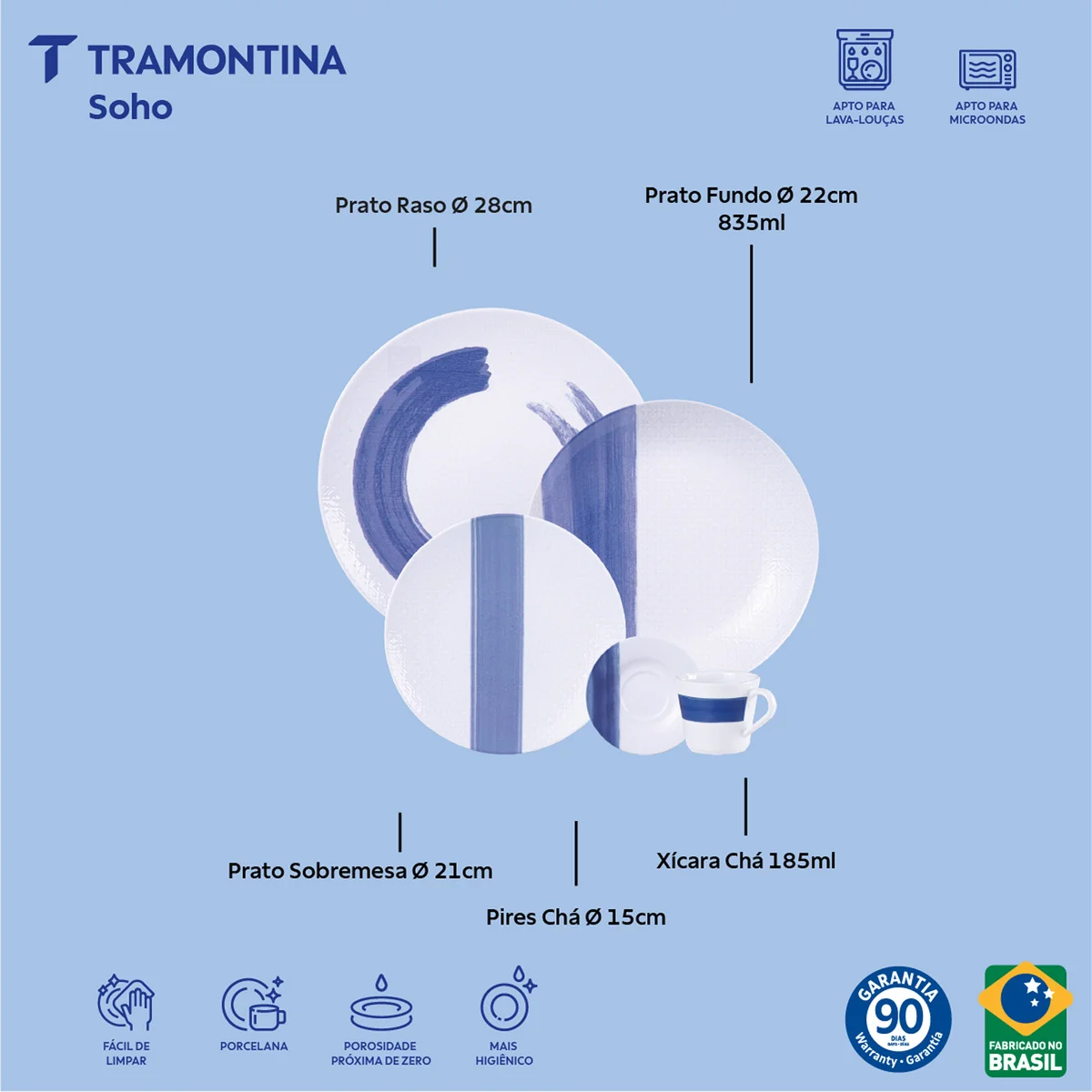 Aparelho de Jantar Tramontina Soho em Porcelana Decorada 30 Peças