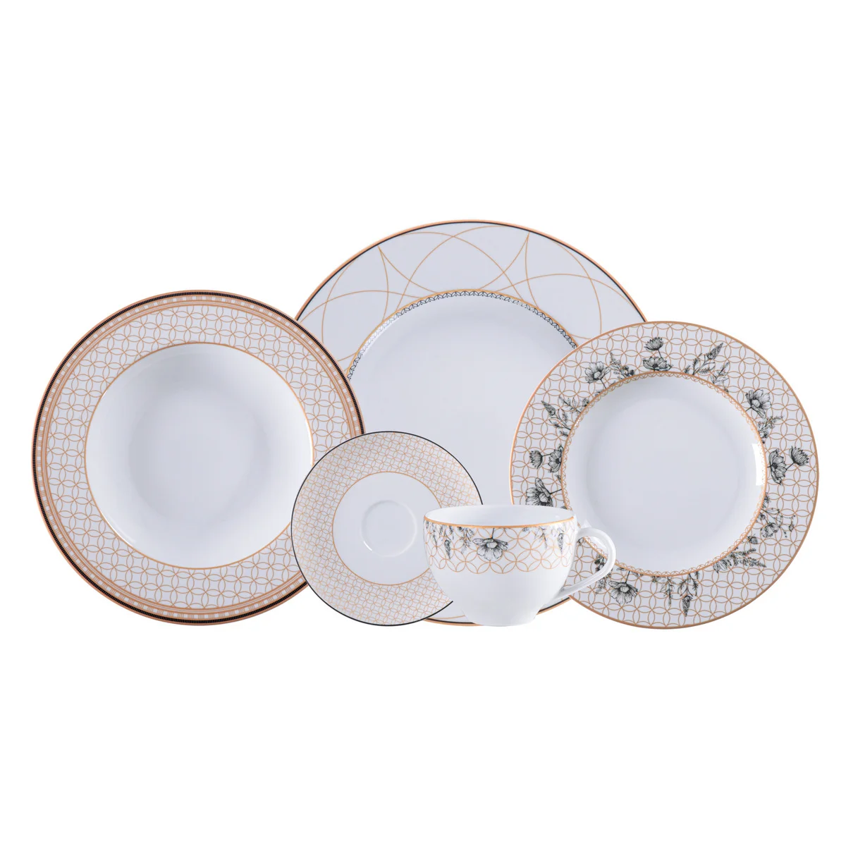 Aparelho de Jantar Tramontina Solaris em Porcelana Decorada 30 Peças