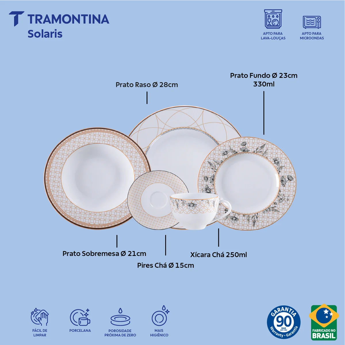 Aparelho de Jantar Tramontina Solaris em Porcelana Decorada 30 Peças