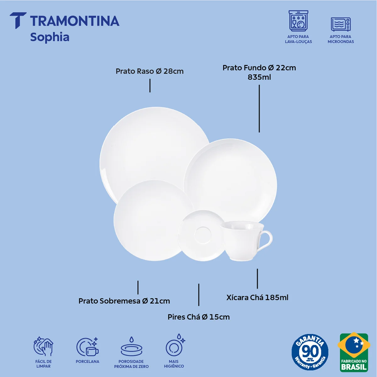 Aparelho de Jantar Tramontina Sophia em Porcelana 20 Peças