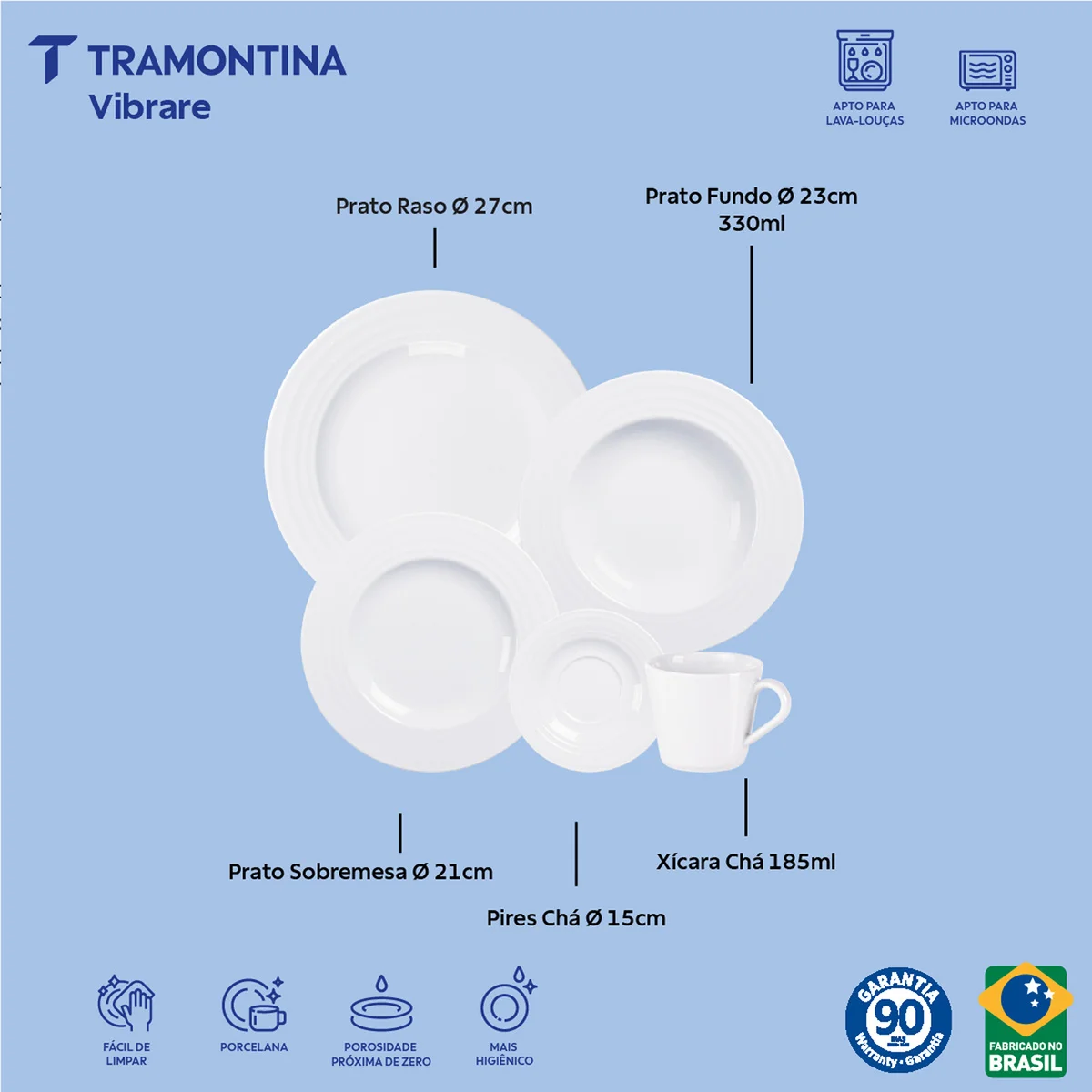 Aparelho de Jantar Tramontina Vibrare em Porcelana Decorada 20 Peças