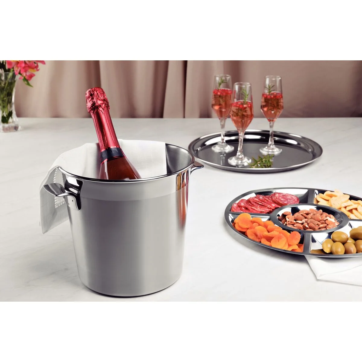 Balde para Garrafas Tramontina Cosmos em Aço Inox Fosco com Borda em Brilho 20 cm 5,2 L