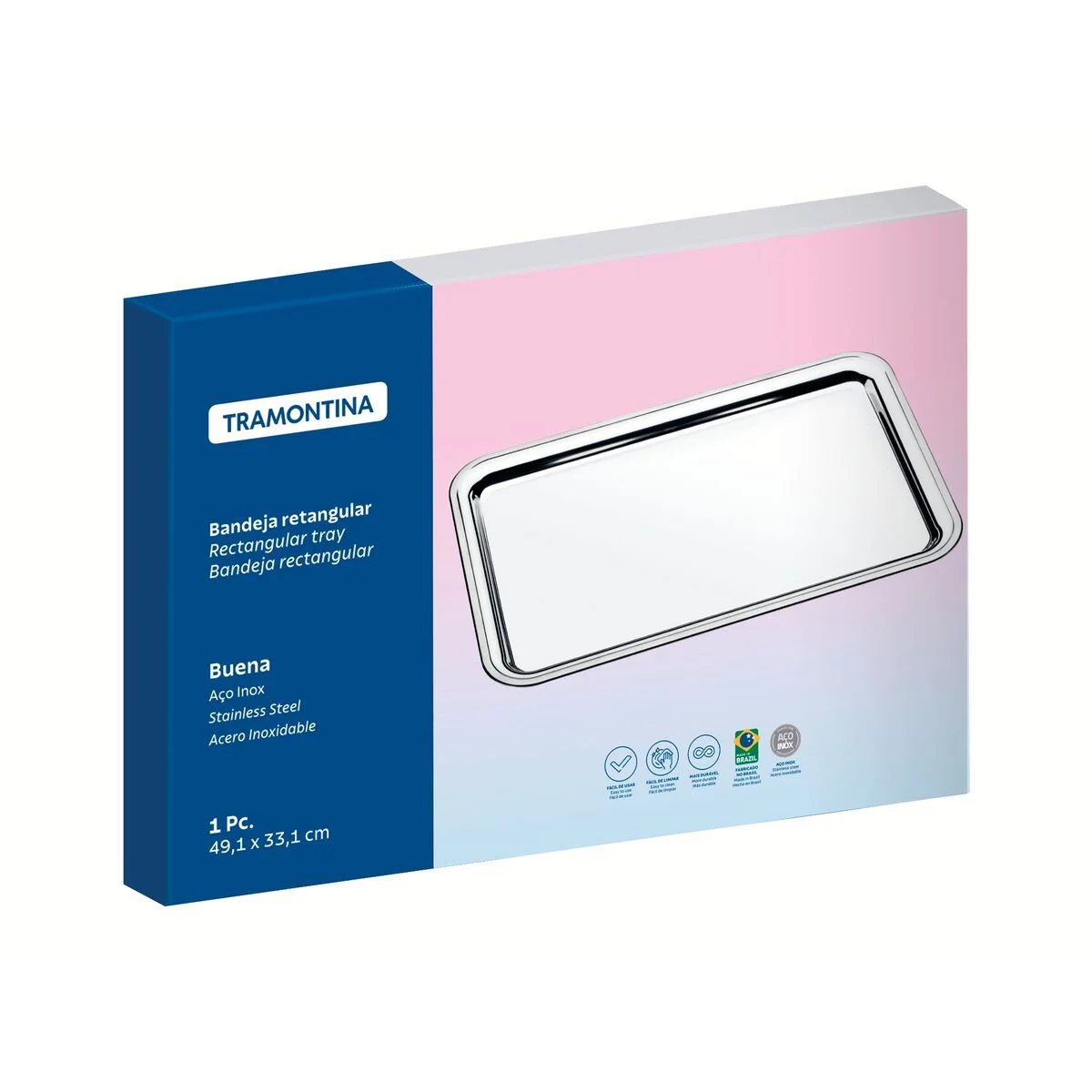Bandeja Retangular Tramontina Buena em Aço Inox 49x33 cm