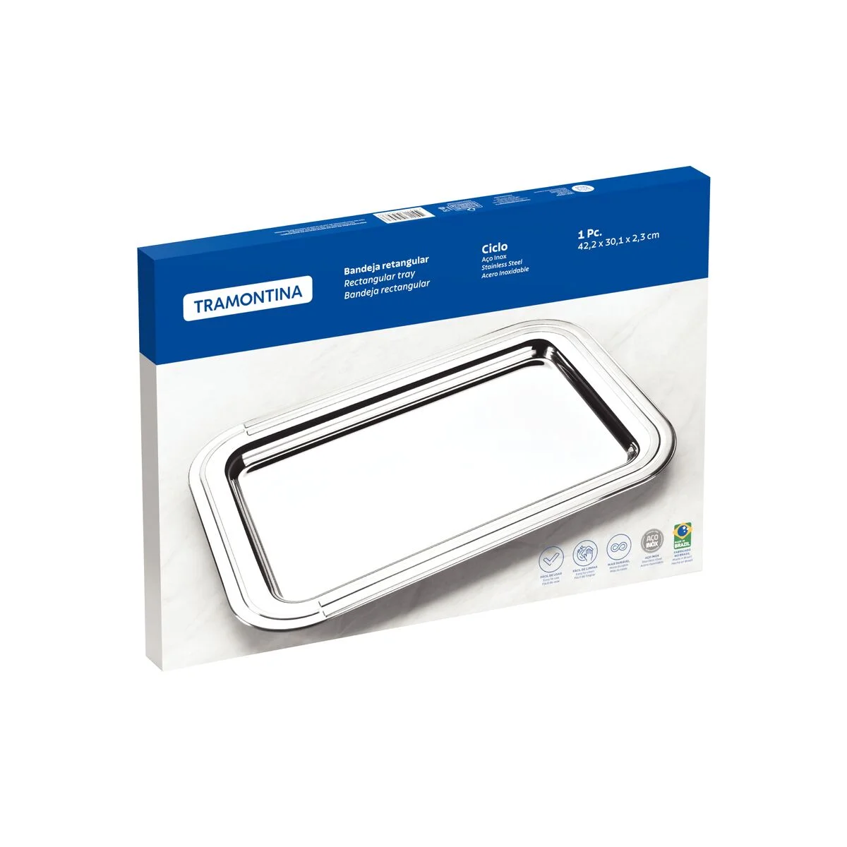 Bandeja Retangular Tramontina Ciclo em Aço Inox 42x30 cm