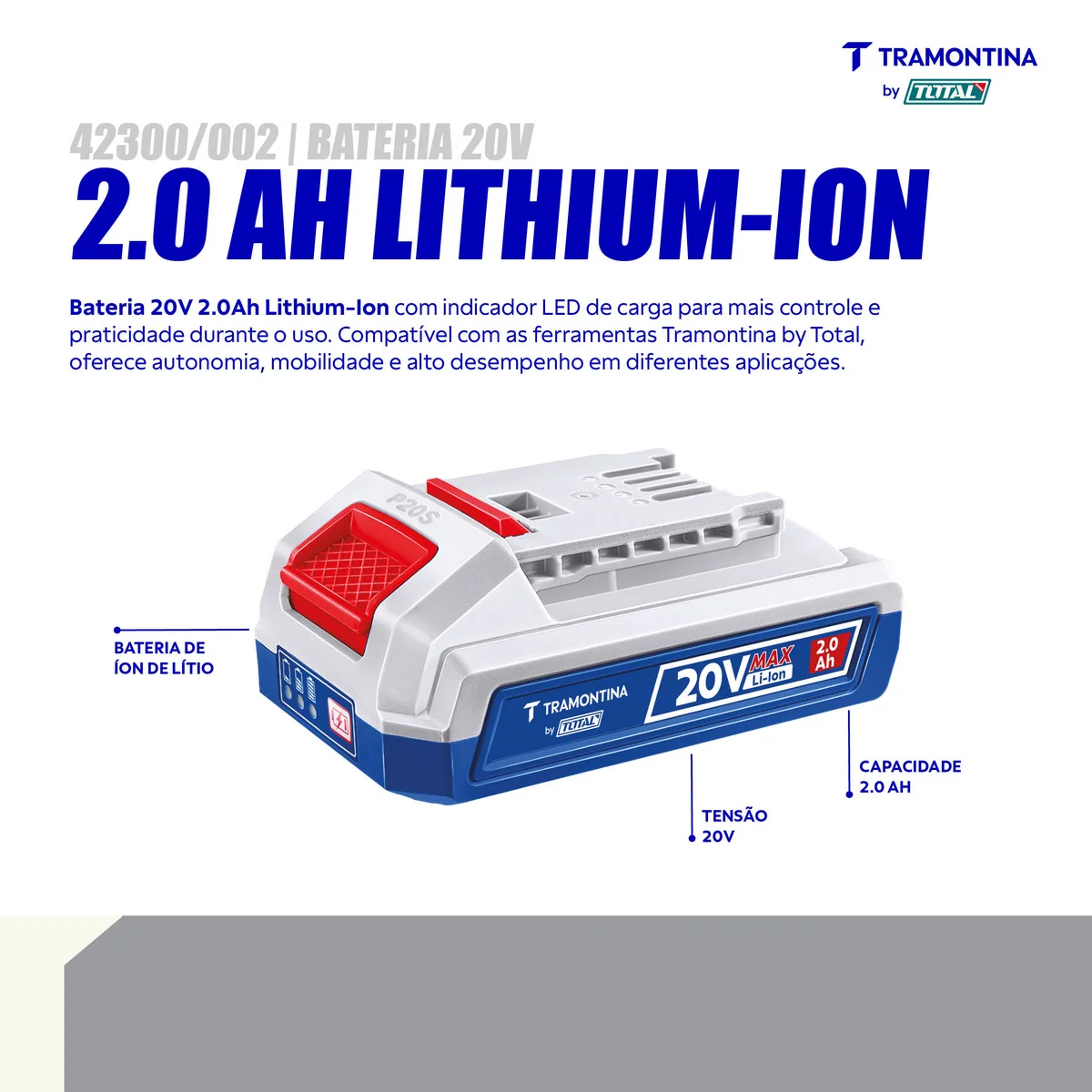 Bateria 20V 2,0Ah Lithium-Ion Tramontina by Total