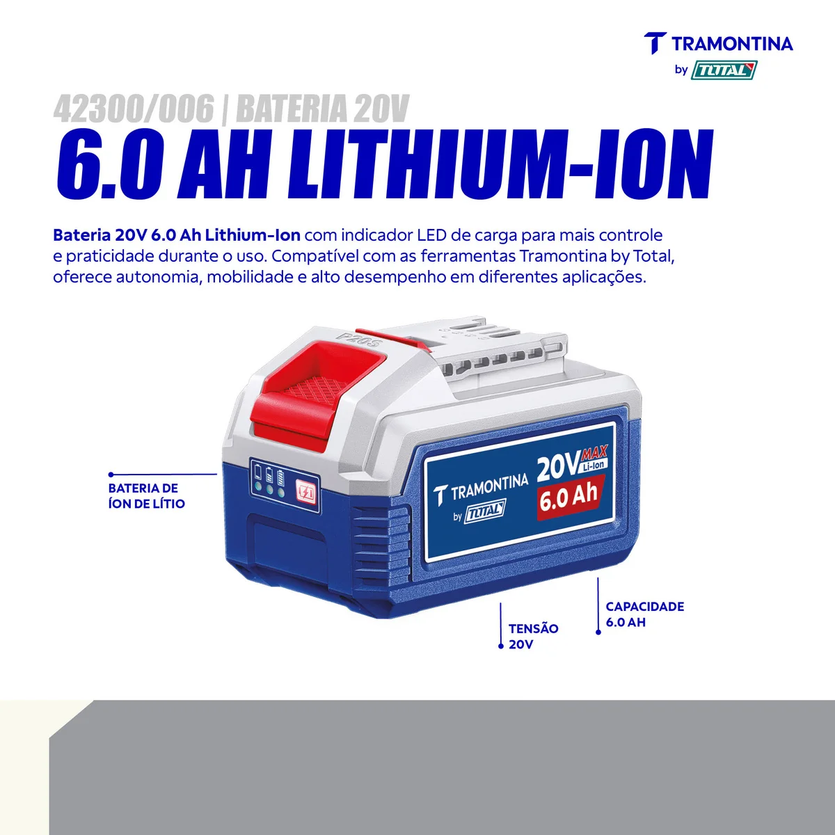 Bateria 20V 6,0Ah Lithium-Ion Tramontina by Total