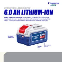Bateria 20V 6,0Ah Lithium-Ion Tramontina by Total