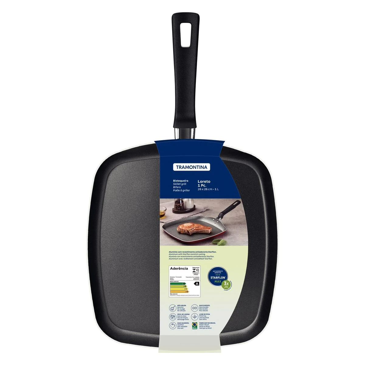 Bistequeira Lisa Tramontina Loreto em Alumínio com Revestimento Interno Antiaderente Starflon Max e Cabo Baquelite 26 cm 1 L Grafite