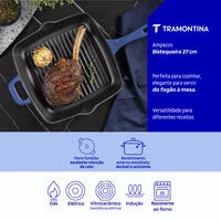 Bistequeira Tramontina Ampezzo em Ferro Fundido com Revestimento Interno e Externo Esmaltado Azul 27 cm 2,4 L