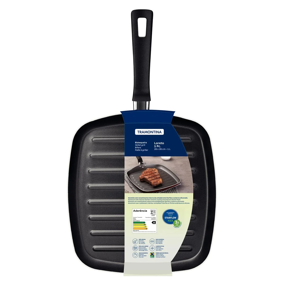 Bistequeira Tramontina Loreto em Alumínio com Revestimento Interno Antiaderente Starflon Max e Cabo Baquelite 26 cm 1,0 L Grafite