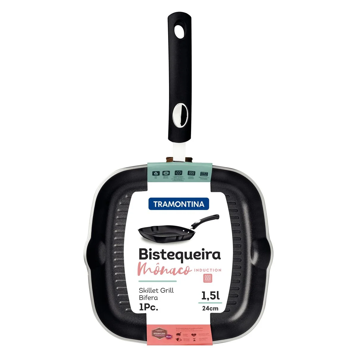 Bistequeira Tramontina Mônaco Induction em Alumínio com Revestimento Interno e Externo Antiaderente Starflon Premium Preto 24 cm 1,5 L
