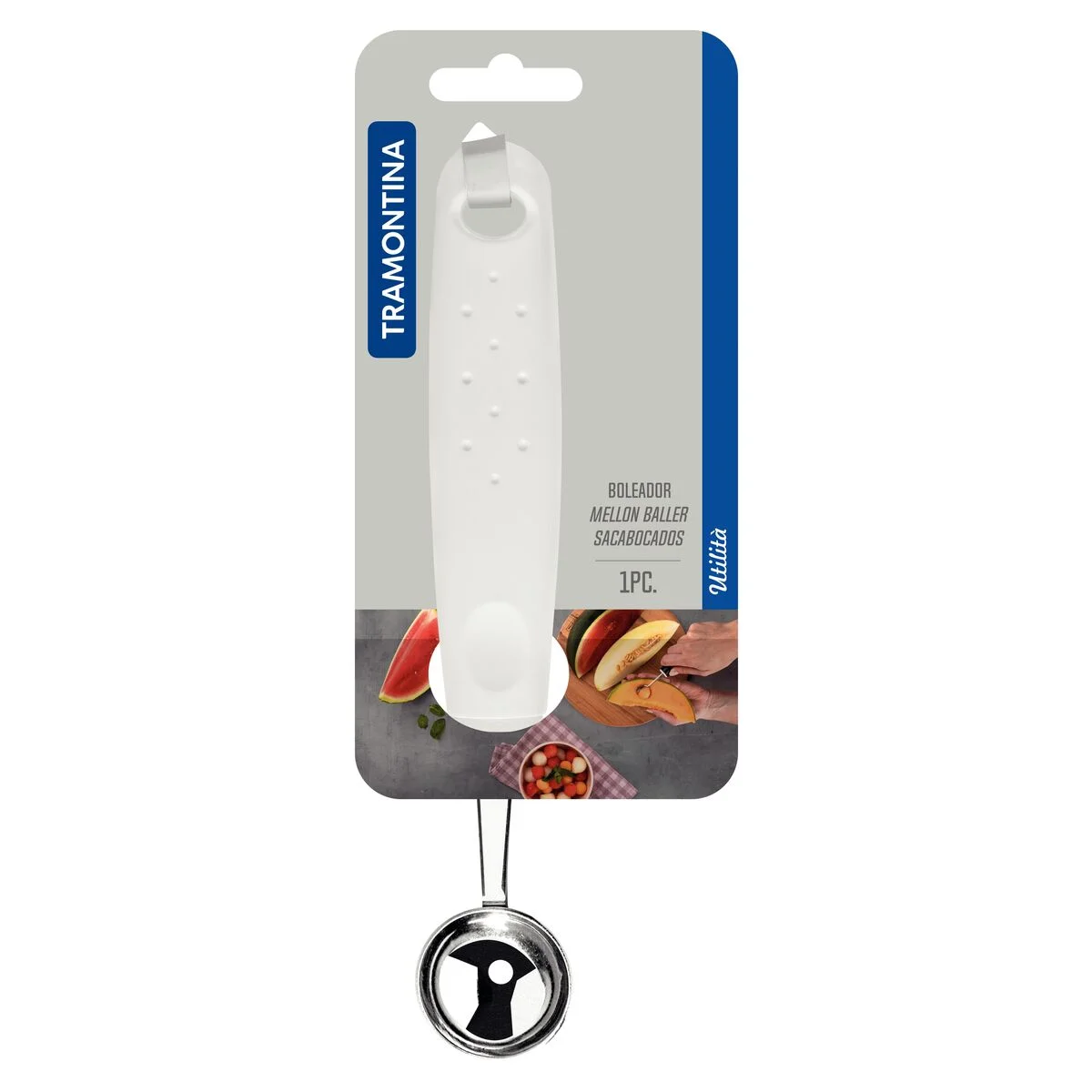 Boleador Tramontina Utilità em Aço Inox com Cabo de Polipropileno Branco 2,9 cm