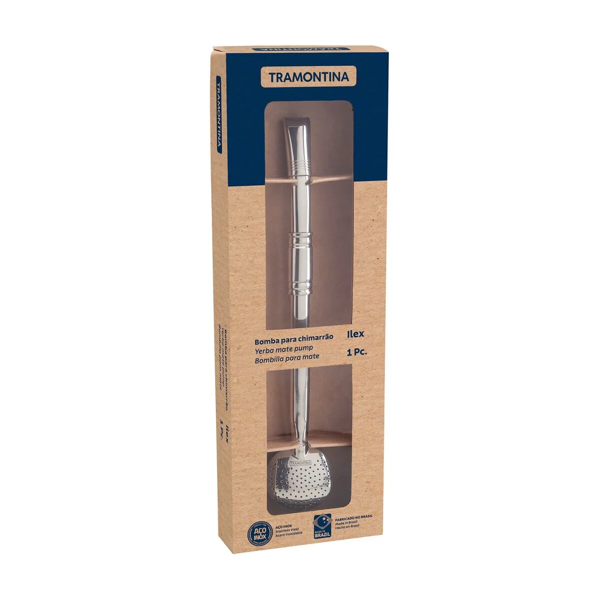 Bomba de Chimarrão Tramontina Ilex em Aço Inox 23 cm sem Rosca