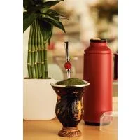 Bomba de Chimarrão Tramontina Ilex em Aço Inox com Rosca e Pedra Ágata Vermelha 25 cm
