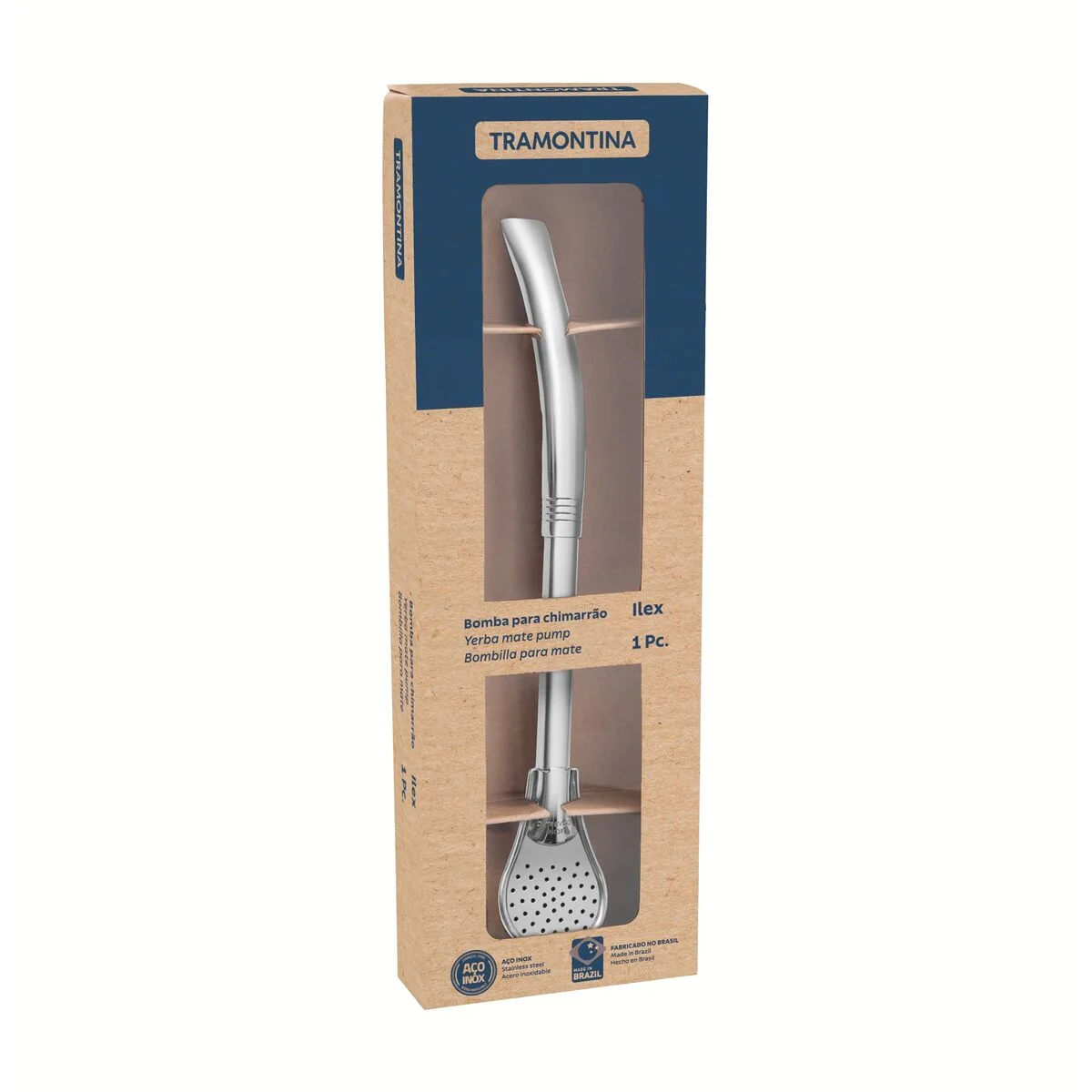 Bomba de Chimarrão Tramontina Ilex em Aço Inox sem Rosca 19 cm