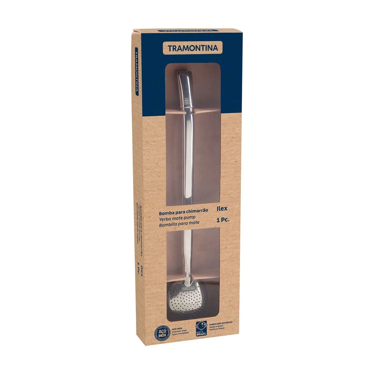 Bomba de Chimarrão Tramontina Ilex em Aço Inox sem Rosca 23 cm