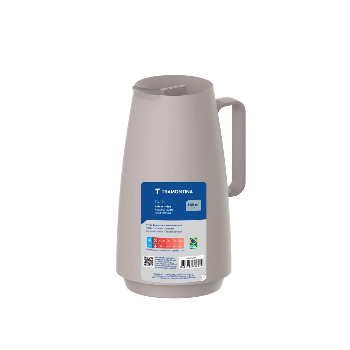 Bule Térmico Tramontina Exata em Plástico Bege com Ampola de Vidro 500 ml