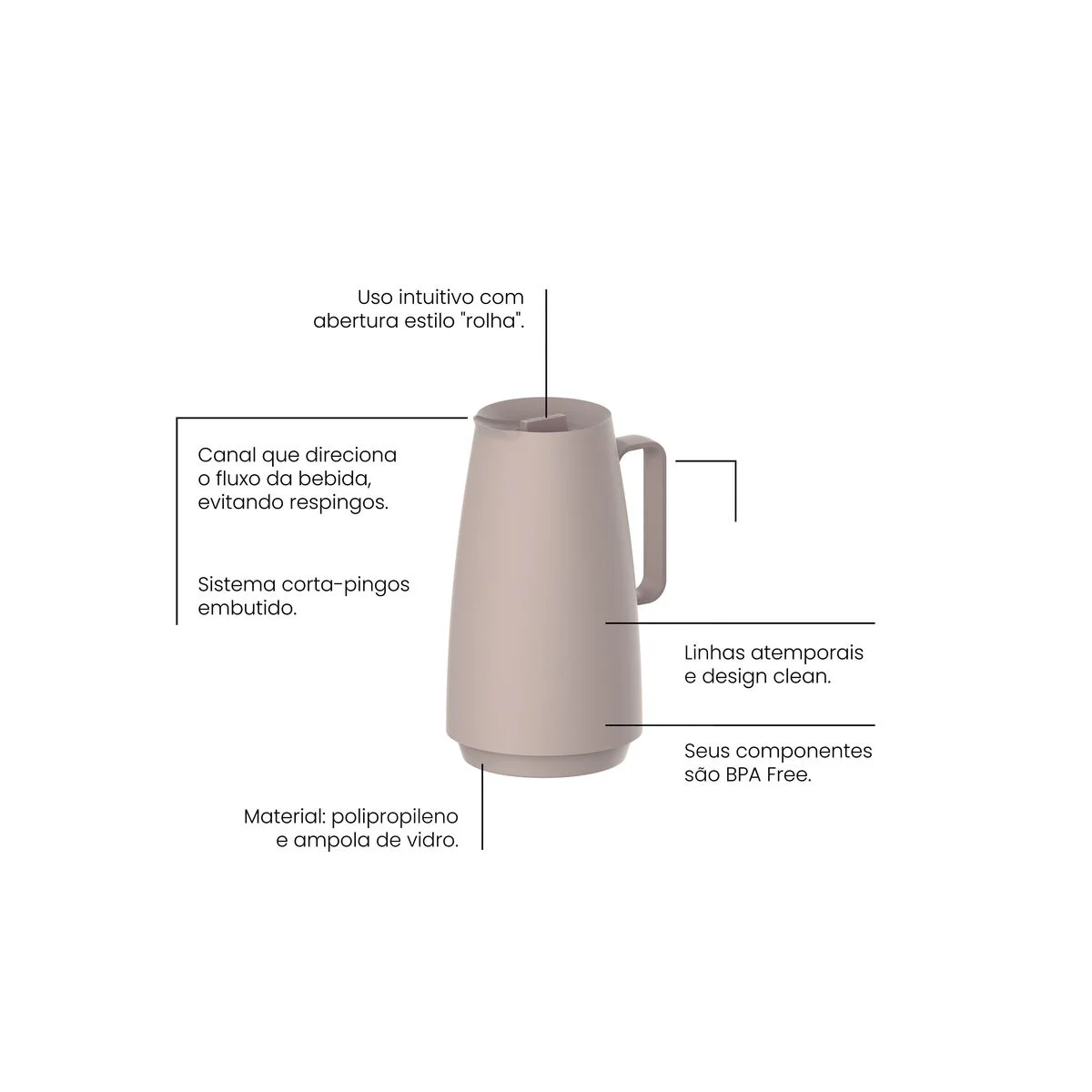 Bule Térmico Tramontina Exata em Plástico Bege com Ampola de Vidro 500 ml
