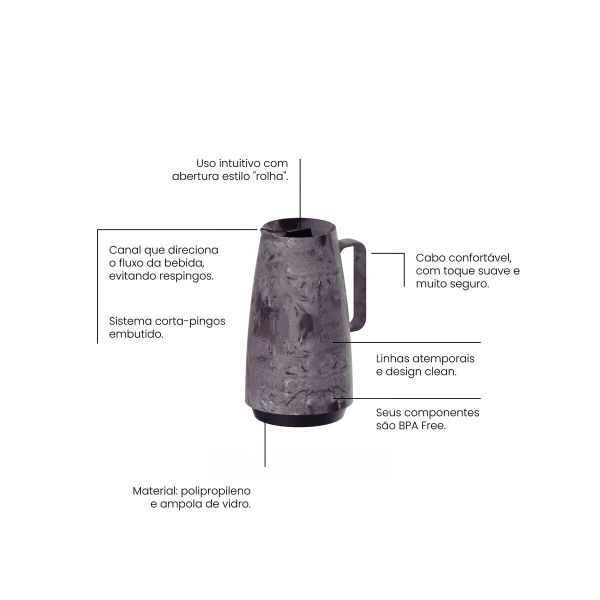 Bule Térmico Tramontina Exata em Plástico Marmorizado Cinza 500 ml