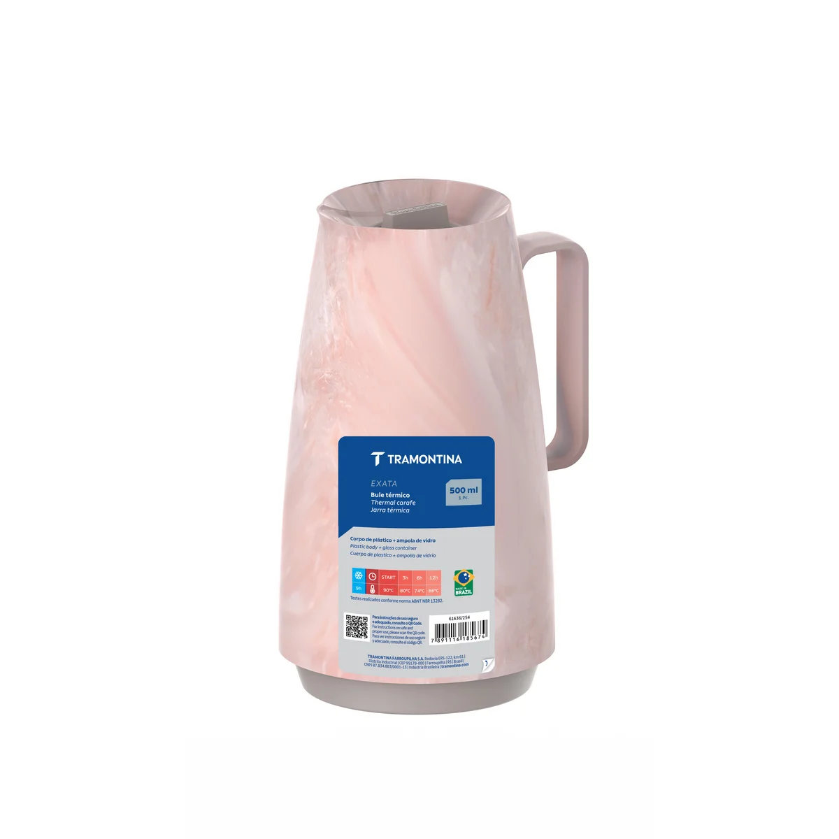 Bule Térmico Tramontina Exata em Plástico Marmorizado Rosa 500 ml