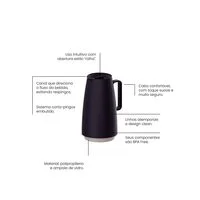 Bule Térmico Tramontina Exata em Plástico Preto com Ampola de Vidro 500 ml
