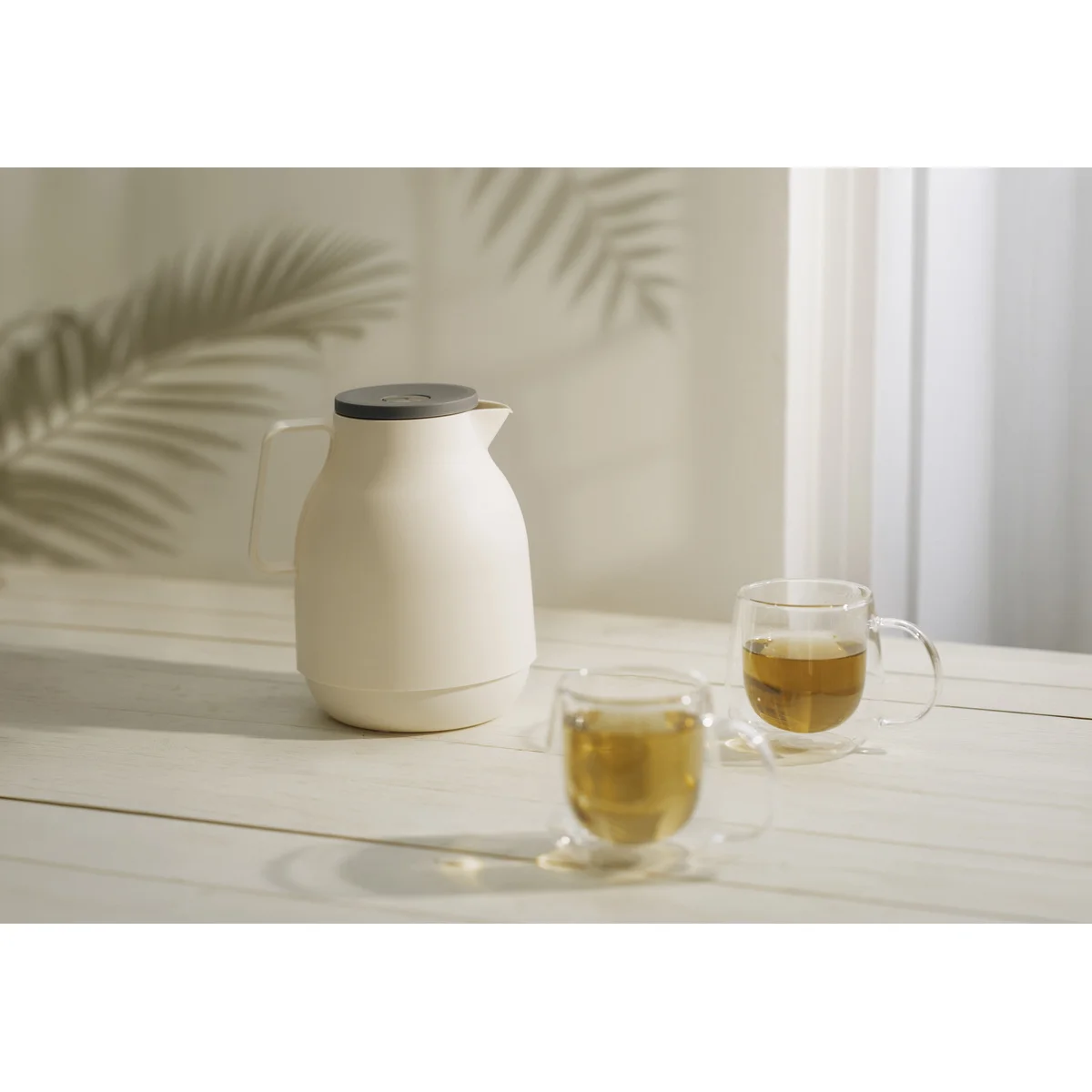 Bule Térmico Tramontina Exata em Plástico Vanilla 1 L Tampa Rolha com Botão de Pressão