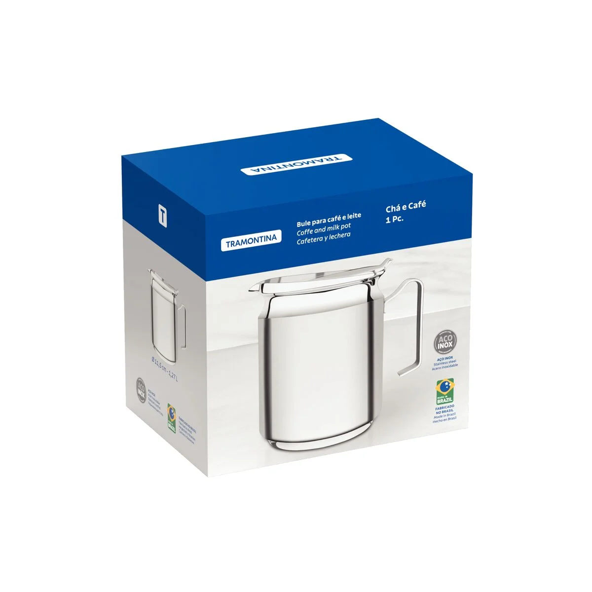 Bule Tramontina para Café e Leite em Aço Inox 11,5 cm 1,27 L