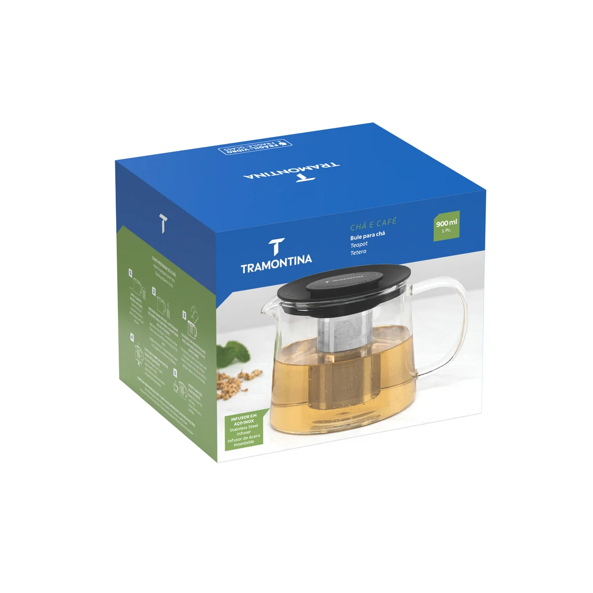 Bule para Chá Tramontina em Vidro e Aço Inox com Infusor 900 ml