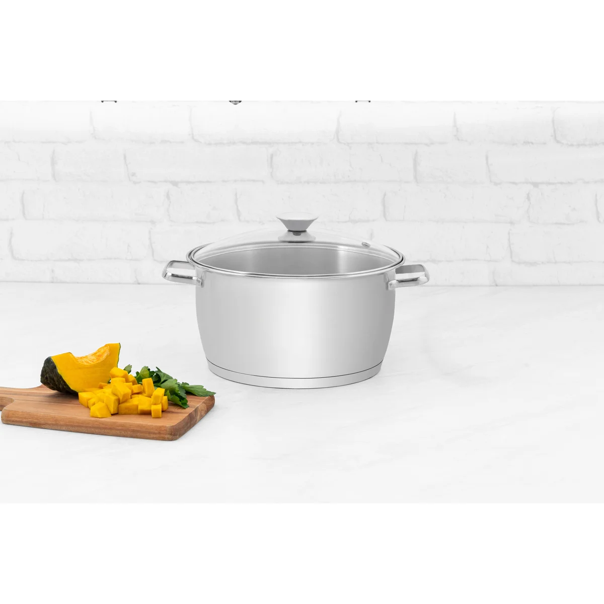 Caçarola Funda Tramontina Allegra em Aço Inox com Fundo Triplo e Tampa de Vidro 24 cm 5,7 L