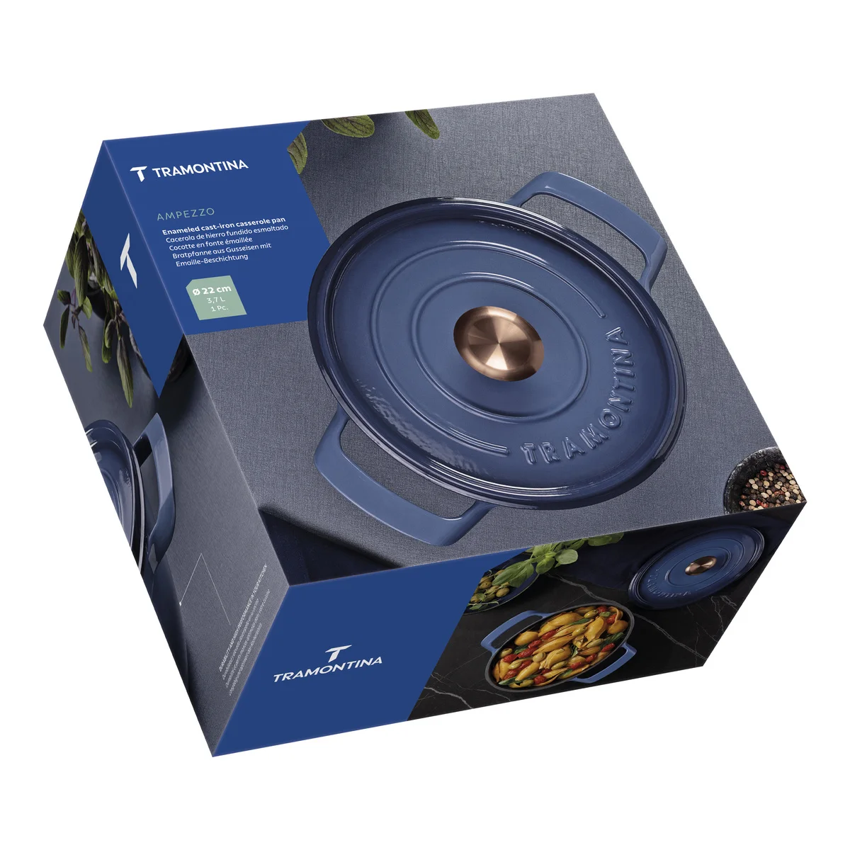 Caçarola Tramontina Ampezzo em Ferro Fundido com Revestimento Interno e Externo Esmaltado Azul 22 cm 3,7 L